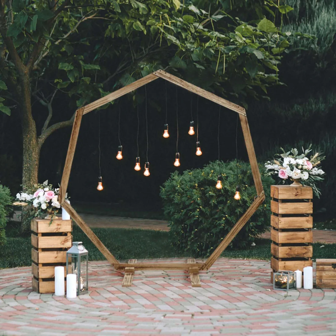 Wood Hexagon Arch wedding arch — the Mojave
